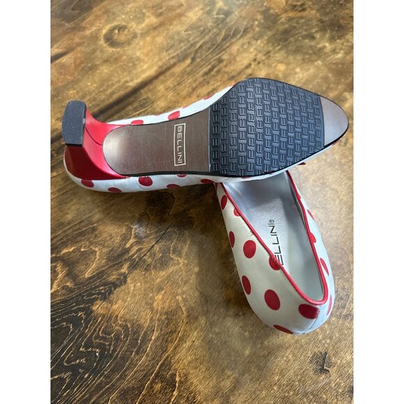 Red White Polka Dot Leather Peep Toe 2.5in Heels Bellini Bow  7 Retro Coquette - Picture 11 of 14
